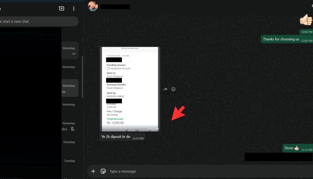 Deposit confirmed, Easypaisa payment receipt